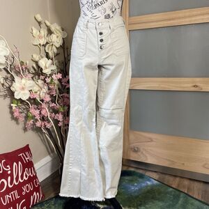 RE Generation Celebrity Pink Sz 7/28 JEANS Frayed Flared Wide Bell Beige